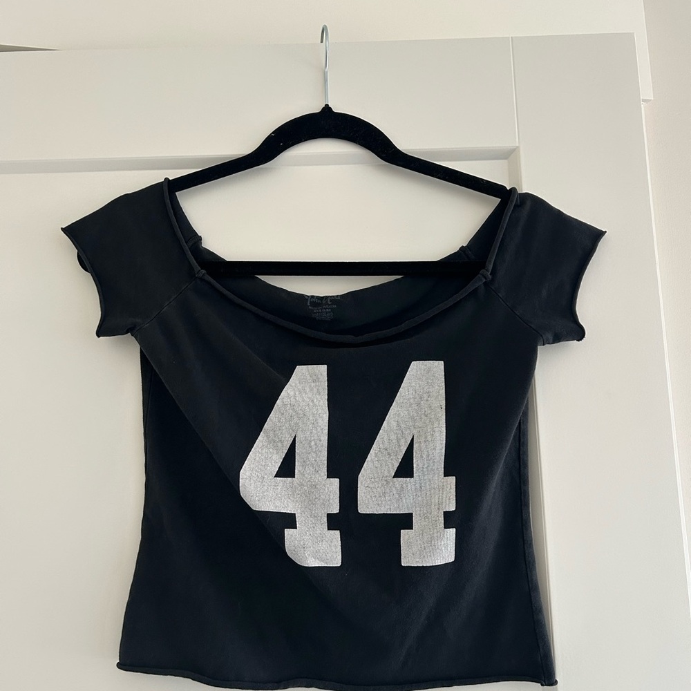 Brandy Melville Black Short-Sleeve Tee with Silver '44' Graphic